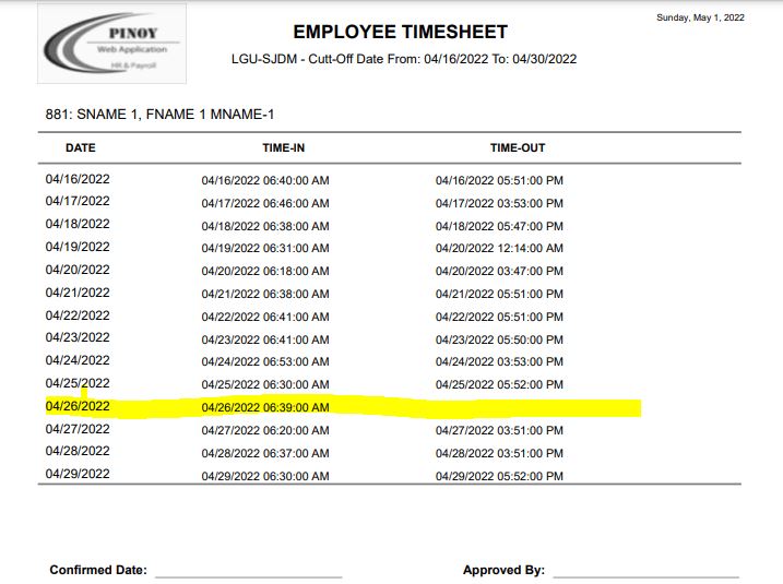 Invalid Timesheet