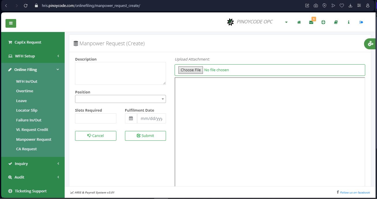 Manpower Request Filing