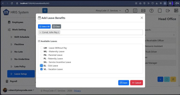HRIS Leave Setup Enhancement: Bulk Employee Selection & API Integration
