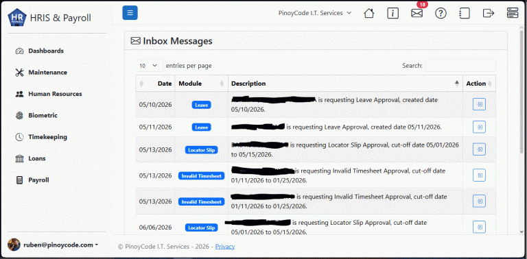 HRIS EF Core Migration Update: Account Inbox Messages Module