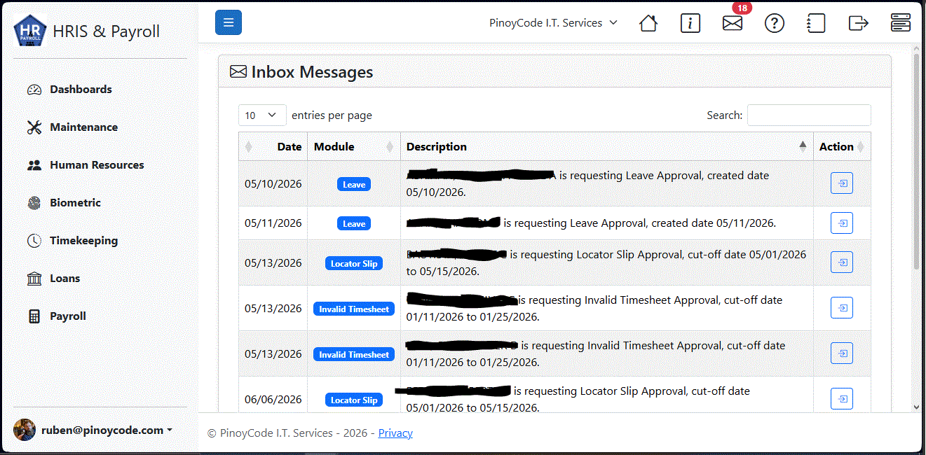HRIS EF Core Migration Update: Account Inbox Messages Module